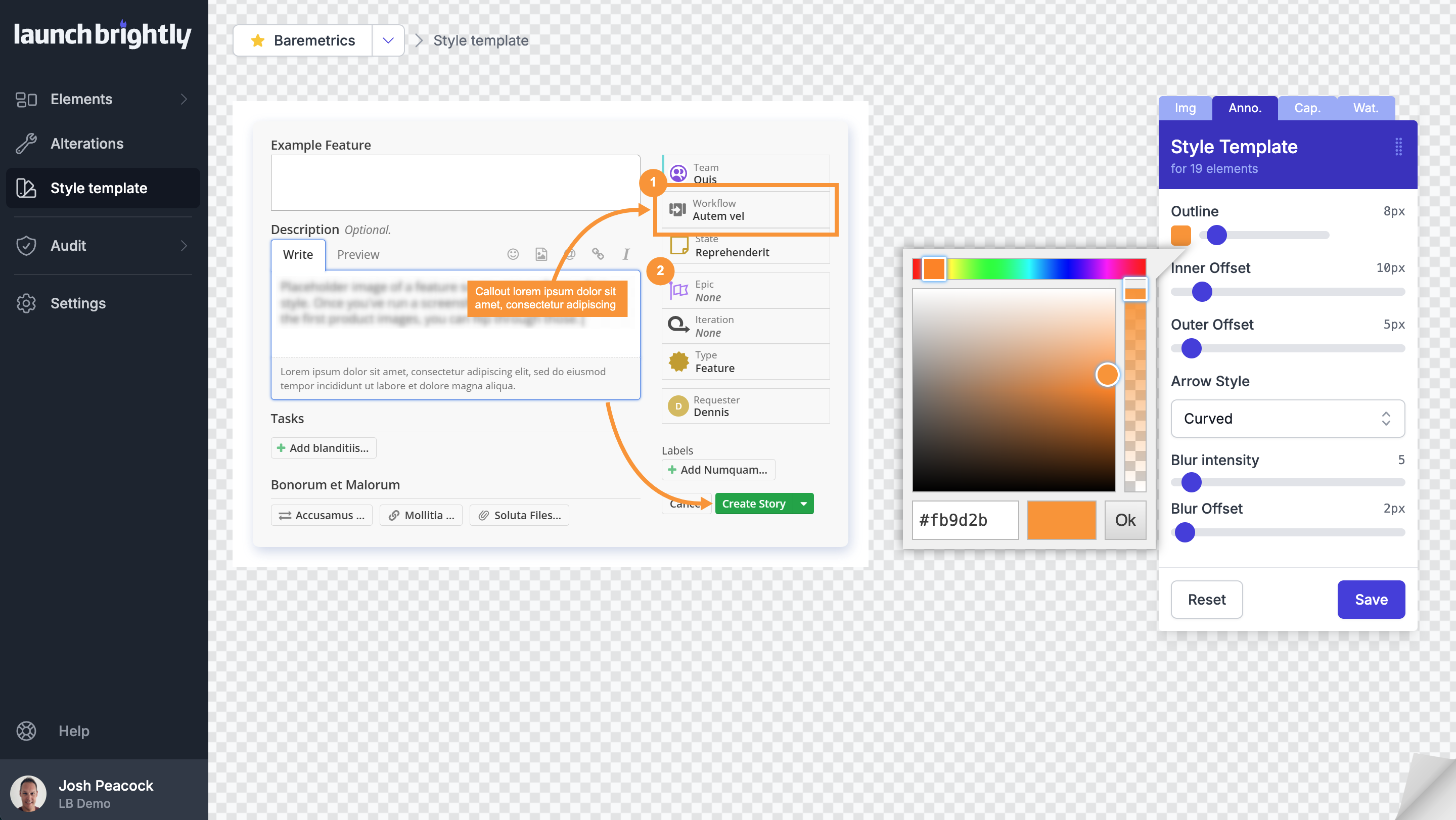 LaunchBrightly Custom Style Template Annotation Color Setting