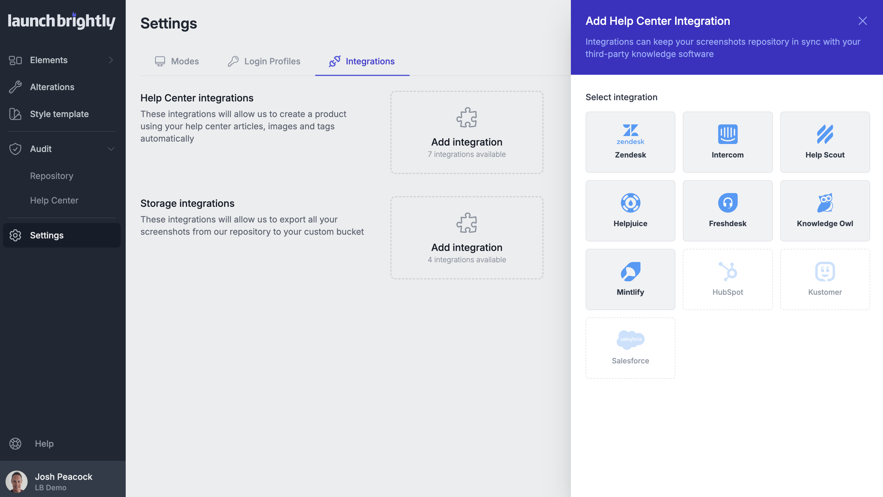 LaunchBrightly Add Help Center Integration