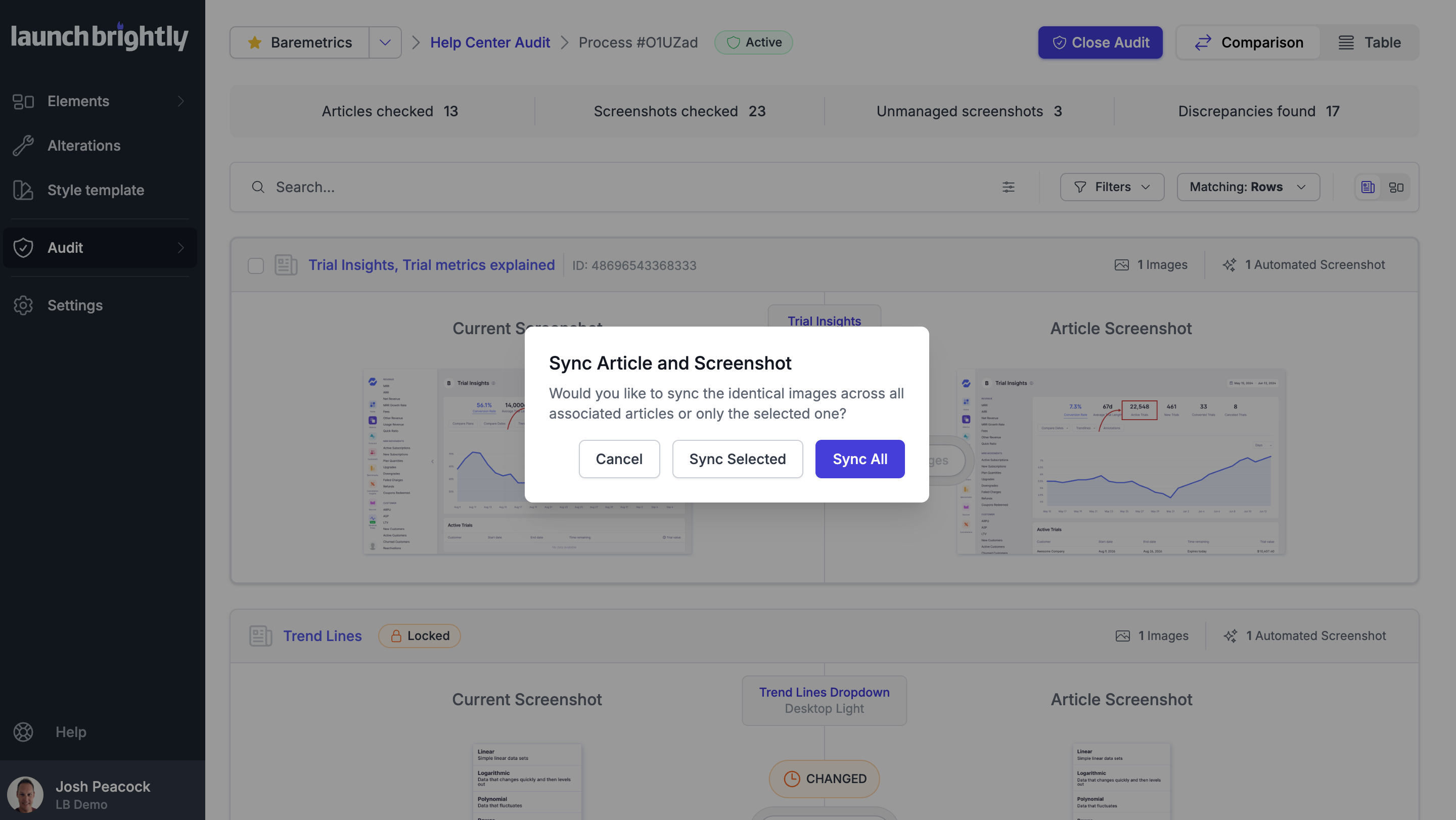 LaunchBrightly Help Center Audit Sync Screenshot to Multiple Articles