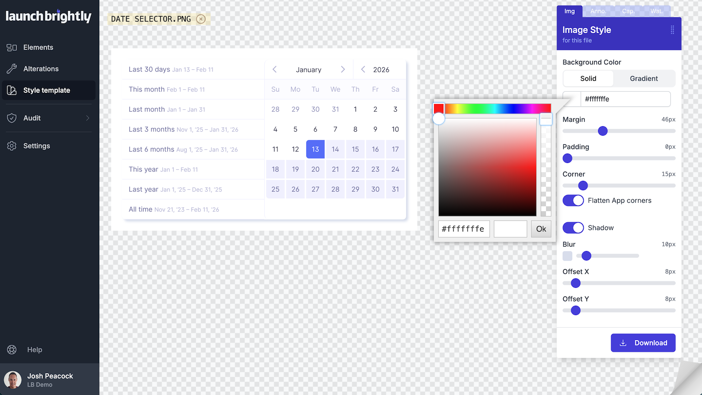 LaunchBrightly Custom Style Template Background Color