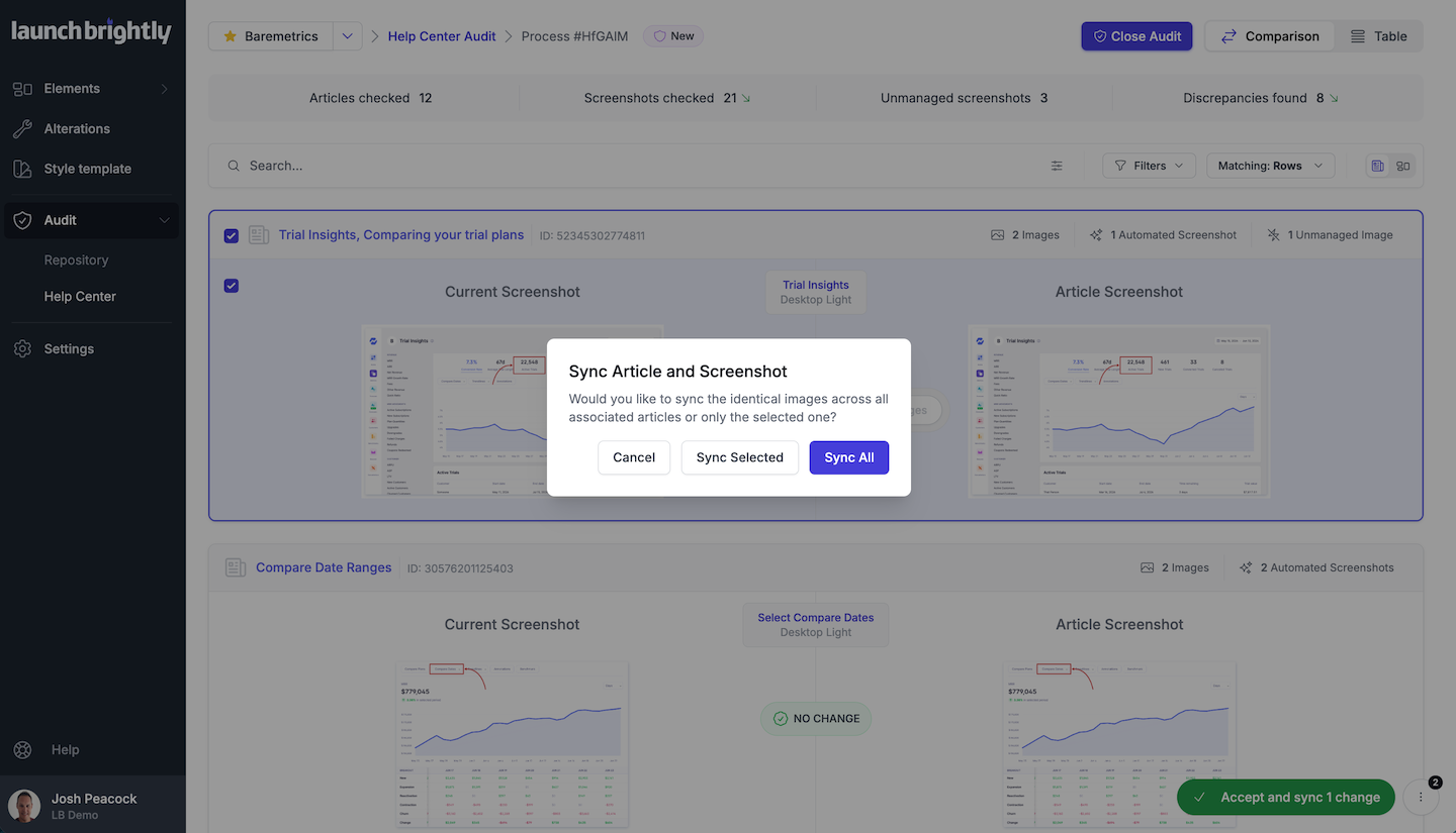 LaunchBrightly visual audit sync updated screenshots across all articles